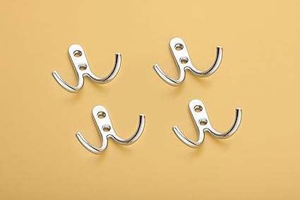 iSTAR Stainless Steel Unbreakable J Type Two Hook Bathroom Hooks Cloth Hanger Wall Hook Door Robe Hooks for Hanging Keys,Clothes (Pack of 4)