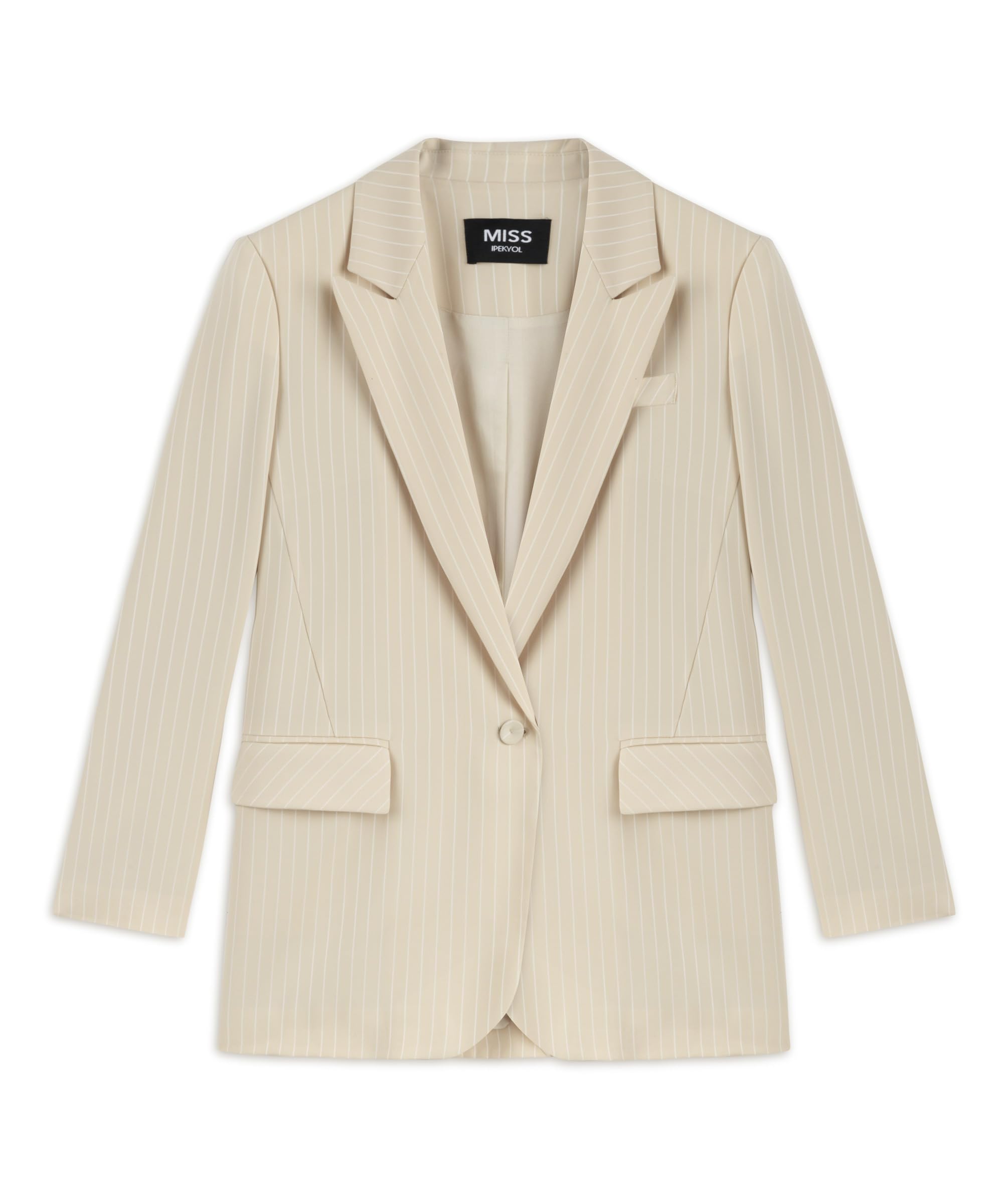 Miss İpekyol Kadın Çizgi Desen Uzun Blazer