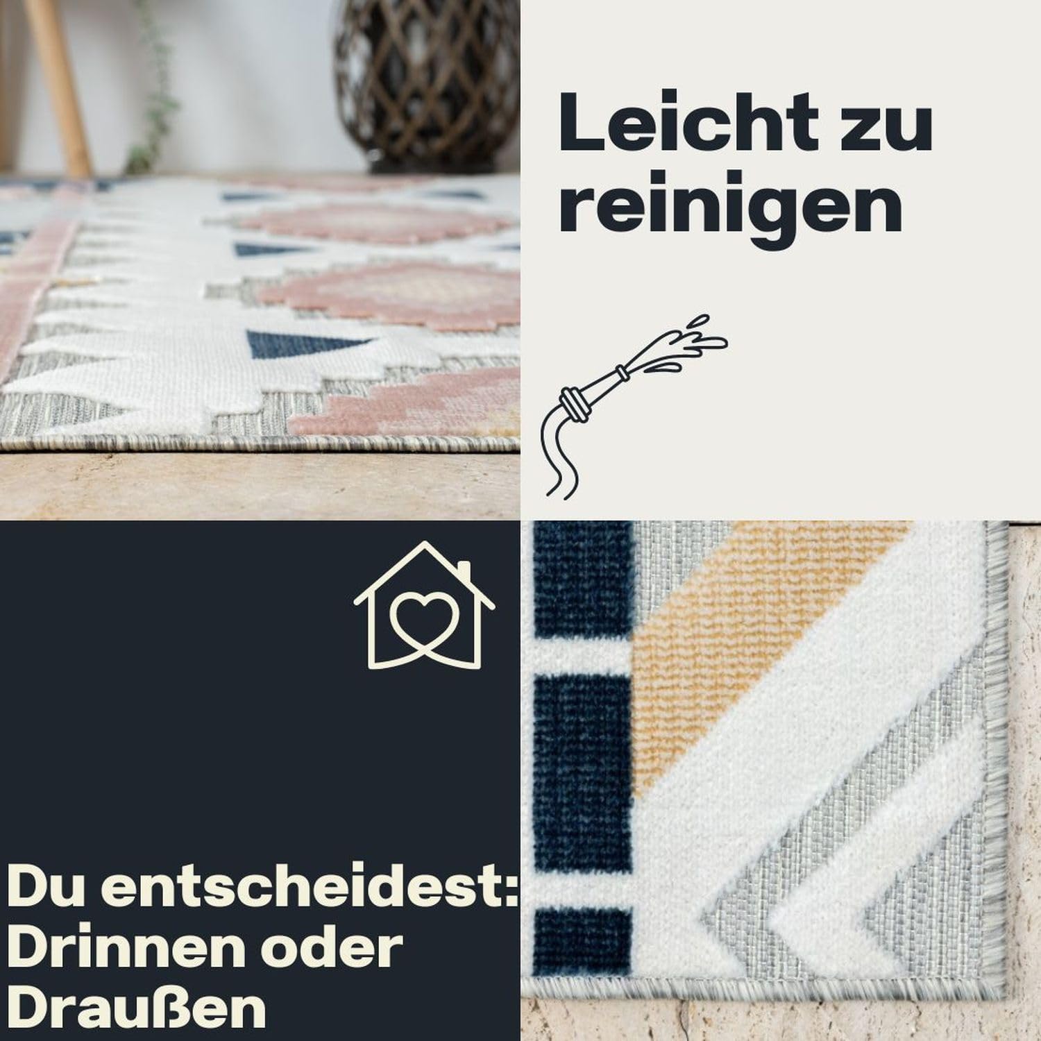 MY-RUG Outdoor Teppich wetterfest 200 x 300 cm, UV beständig & robust für Garten Terrasse, Balkon Küche & Wohnzimmer, kurzflor waschbarer Wohnzimmerteppich, Aurora