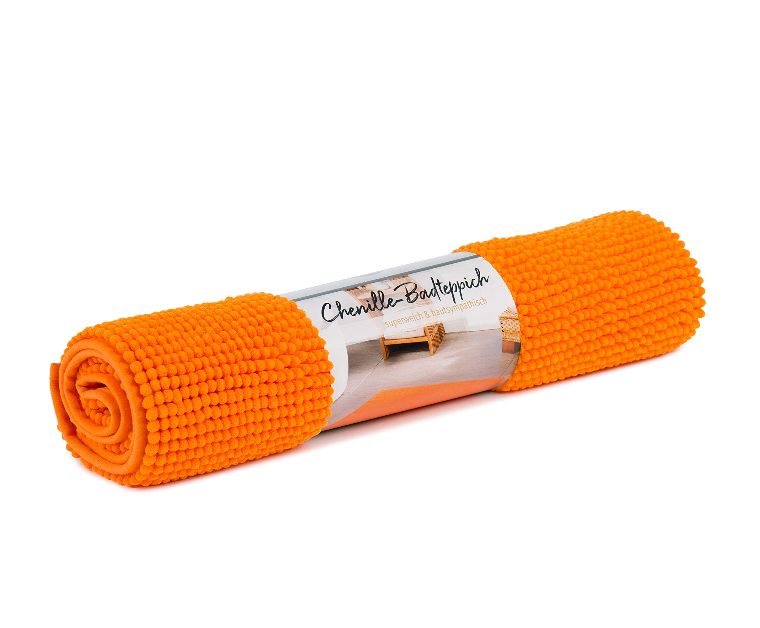 Gözze - Alfombrilla de baño antideslizante, muy suave, microfibra, 70 x 120 cm - Naranja