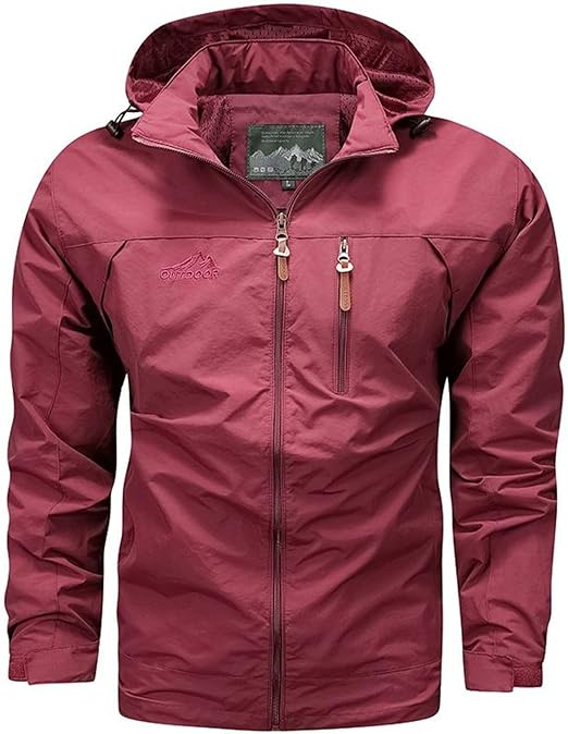 Homgro Men's Waterproof Hooded Rain Jacket Long Sleeve