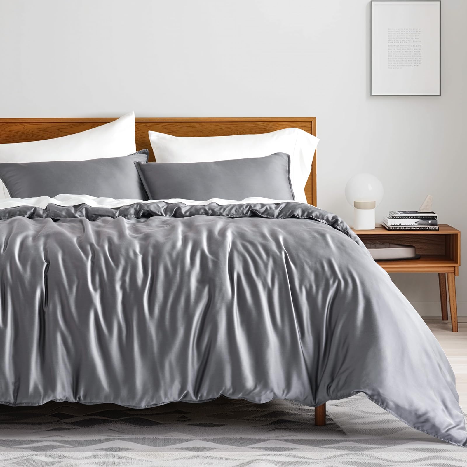 Photo 1 of ***STOCK IMAGE FOR REFERENCE***
EVERGRACEHOME Tencel Lyocell Cooling Duvet Cover Set Queen Size 3 Piece, 100% Natural Eucalyptus Lyocell Fiber from Austria, Luxury Silky Soft Comforter Cover with 2 Shams, Charcoal Gray, 92"x88"