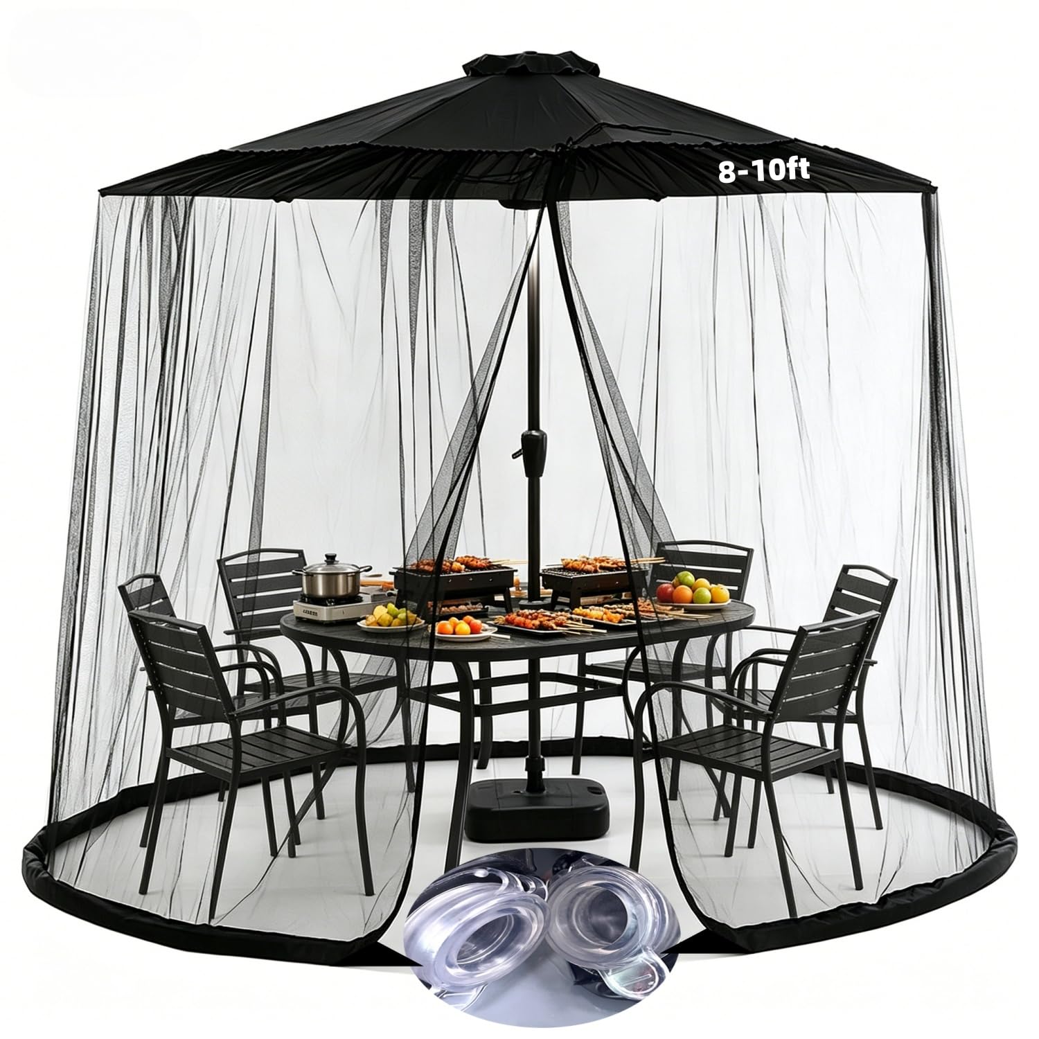Photo 1 of 10Ft Mosquito Net for Patio Umbrella Canopy Netting Mosquito Netting with Zipper Door Outdoors Umbrella Screen Hanging Tent Net for Patio Diameter Adjustable (Round 10 x 7.5 ft)