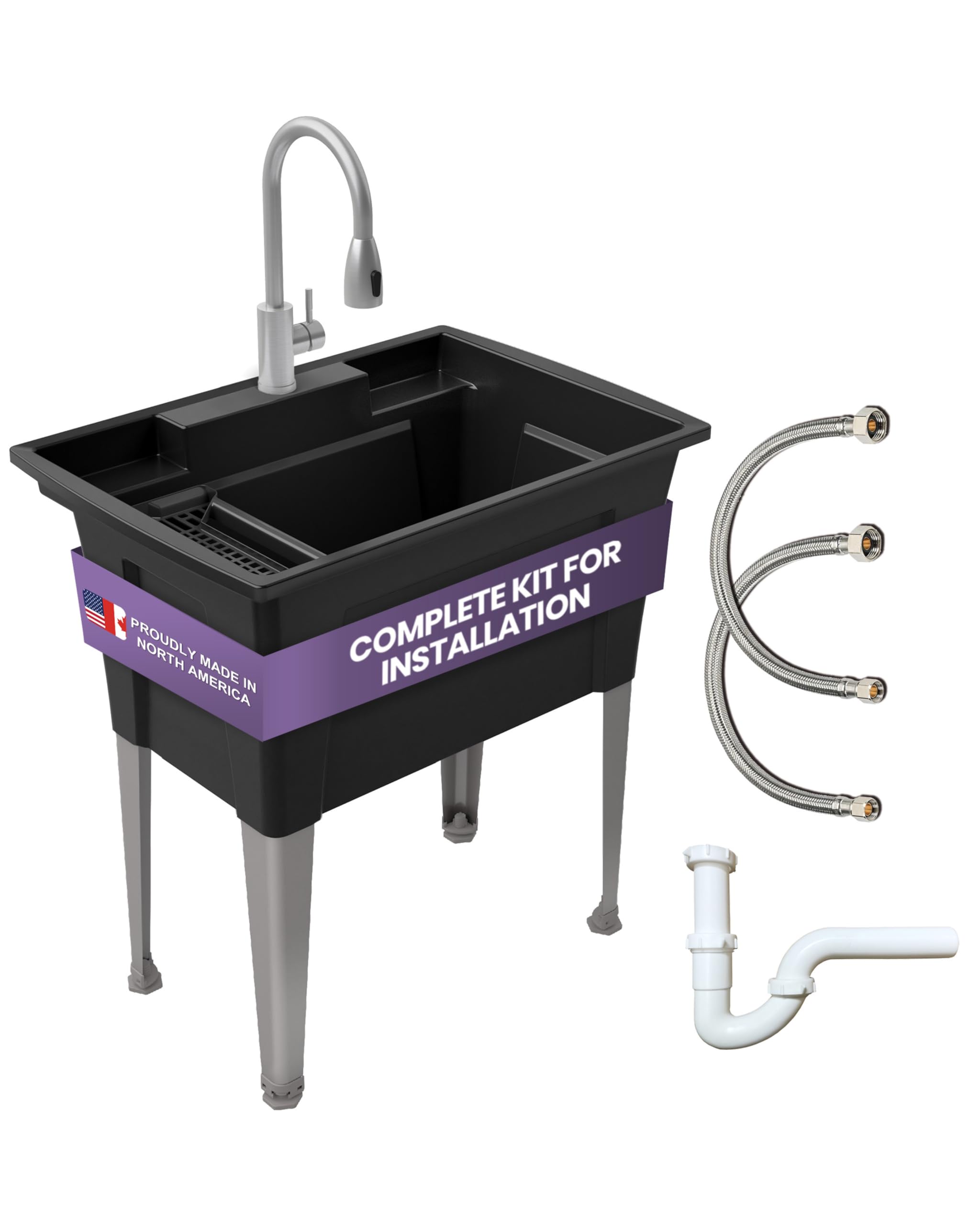 Noah William Home Allzweck-Spüle 81,3 Cm | Große Waschwanne Aus Polypropylen Für Garage, Garten & Keller | Mit Verstellbaren Beinen & 97L Fassungsvermögen | Wasserhahn Nicht Inklusive