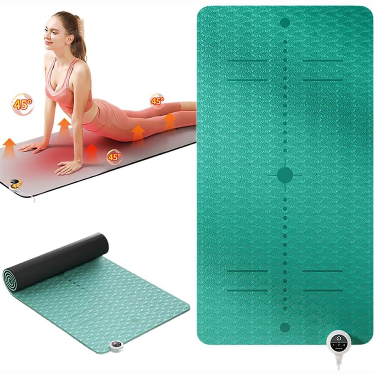 Tappetino da yoga riscaldato elettricamente per uomini e donne, tappetino fitness regolabile a temperatura 10-40 ℃, tappetino da allenamento antiscivolo in TPE spesso 8 mm, adatto per yoga, pilates e