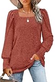Long Sleeve Shirts for Women Trendy Casual Square Neck Tops Lightweight Sweaters