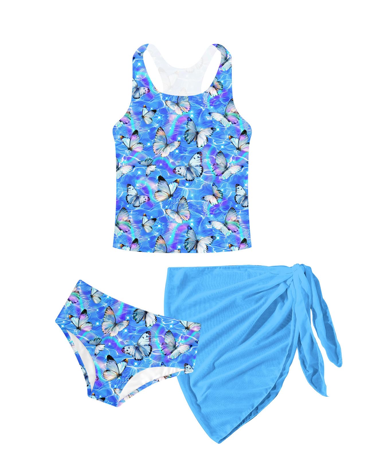 kids4ever Bikini Mädchen 3-Teil-Sets Tankini für Kinder Sommer Hawaii Bademode Bikinis für Teenager Oberteil mit Bikinihose Rock Mode Schöne für 8-14 Jahre