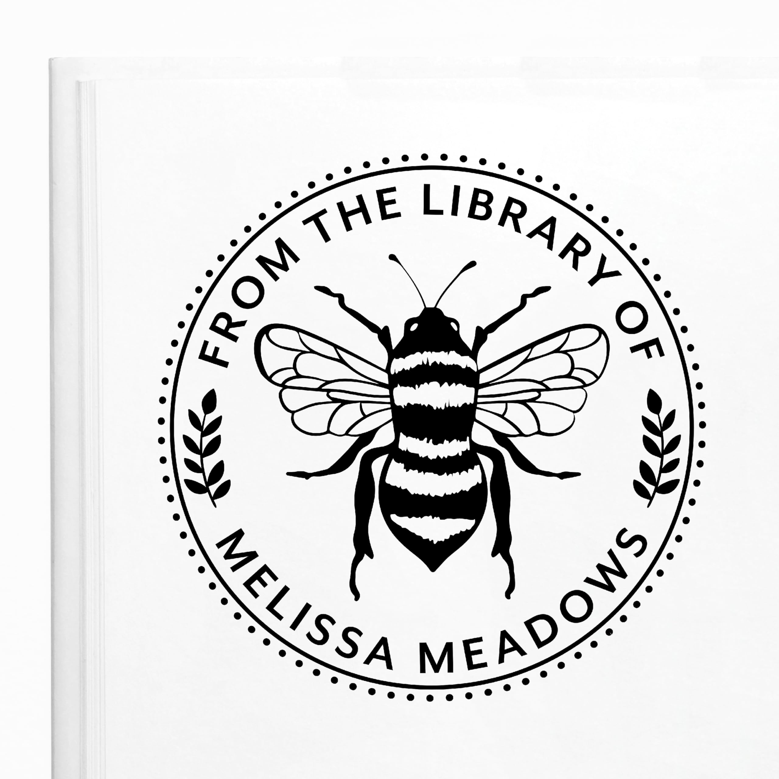 ExcelMark Custom Book Stamp - Personalize a Book Embosser, Wood Stamp, or Self-Inking Mount (Bee, Round)