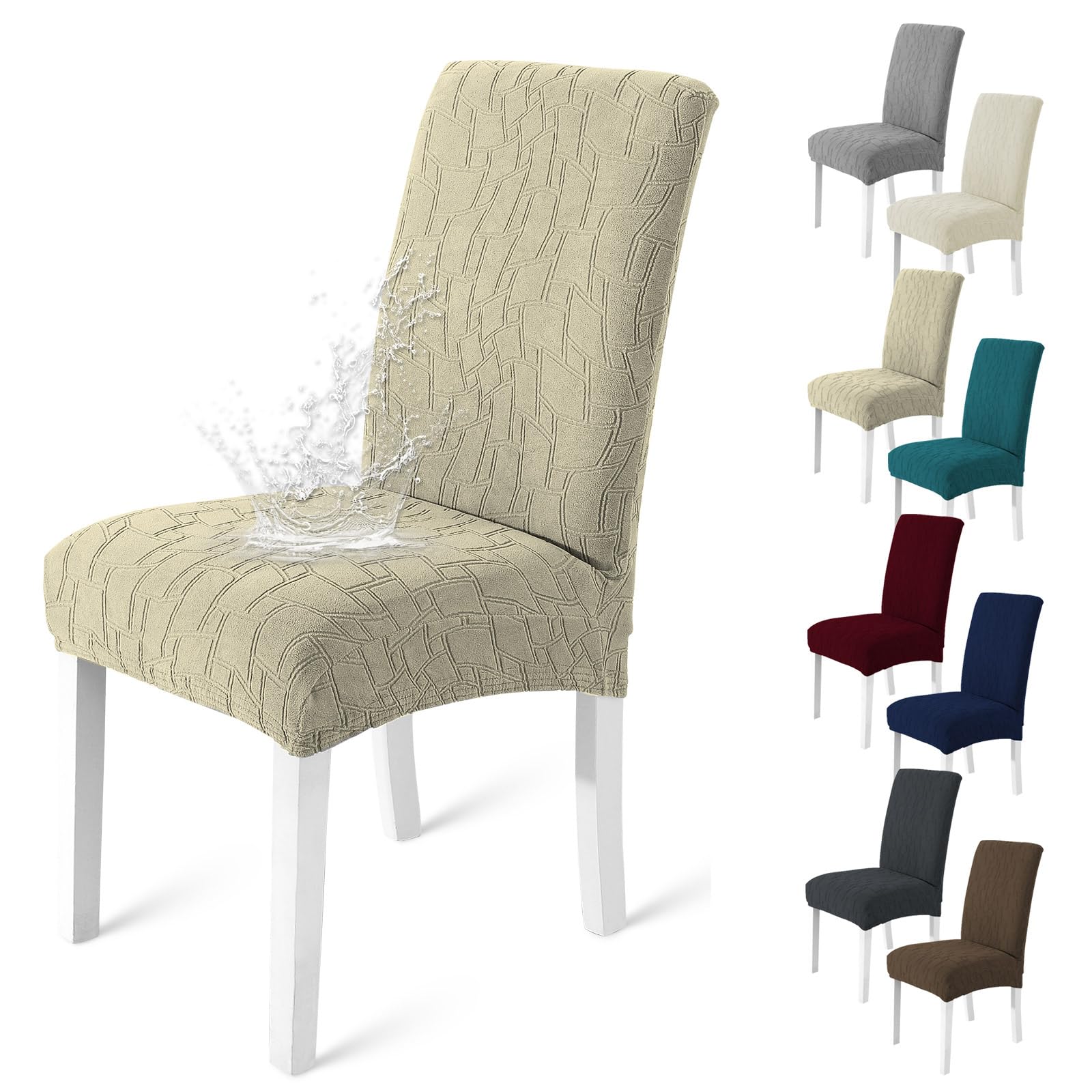 MAXIJIN Water-Repellent Dining Chair Covers Set of 4, Elastic Kitchen Living Chair Cover, Comfortable Soft Chair Slipcovers Anti-Scratch and Resistant, Washable Removable (Khaki, Pack of 4)