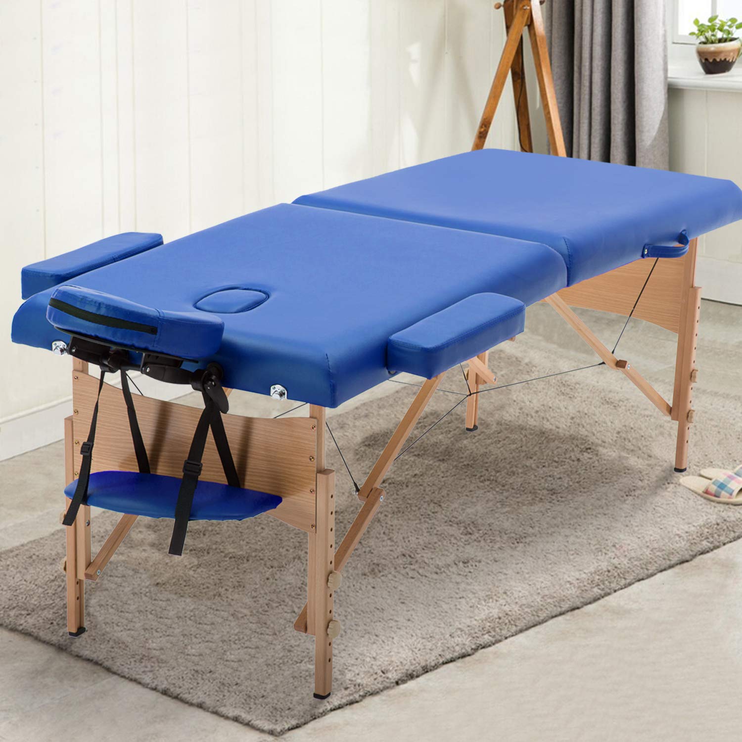 OffiClever Portable Massage Table Spa Bed Height Adjustable 73 Inches Long 28 Inches Wide 2 Folding 