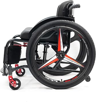 Lightweight All-Terrain Ultra Lightweight Sports Wheelchair Foldable Adjustable Footrest and Seat Height, Handbrakes,Suitable for Teenagers, Adults, SeniorsBlack2,Seat Width 38cm/15in