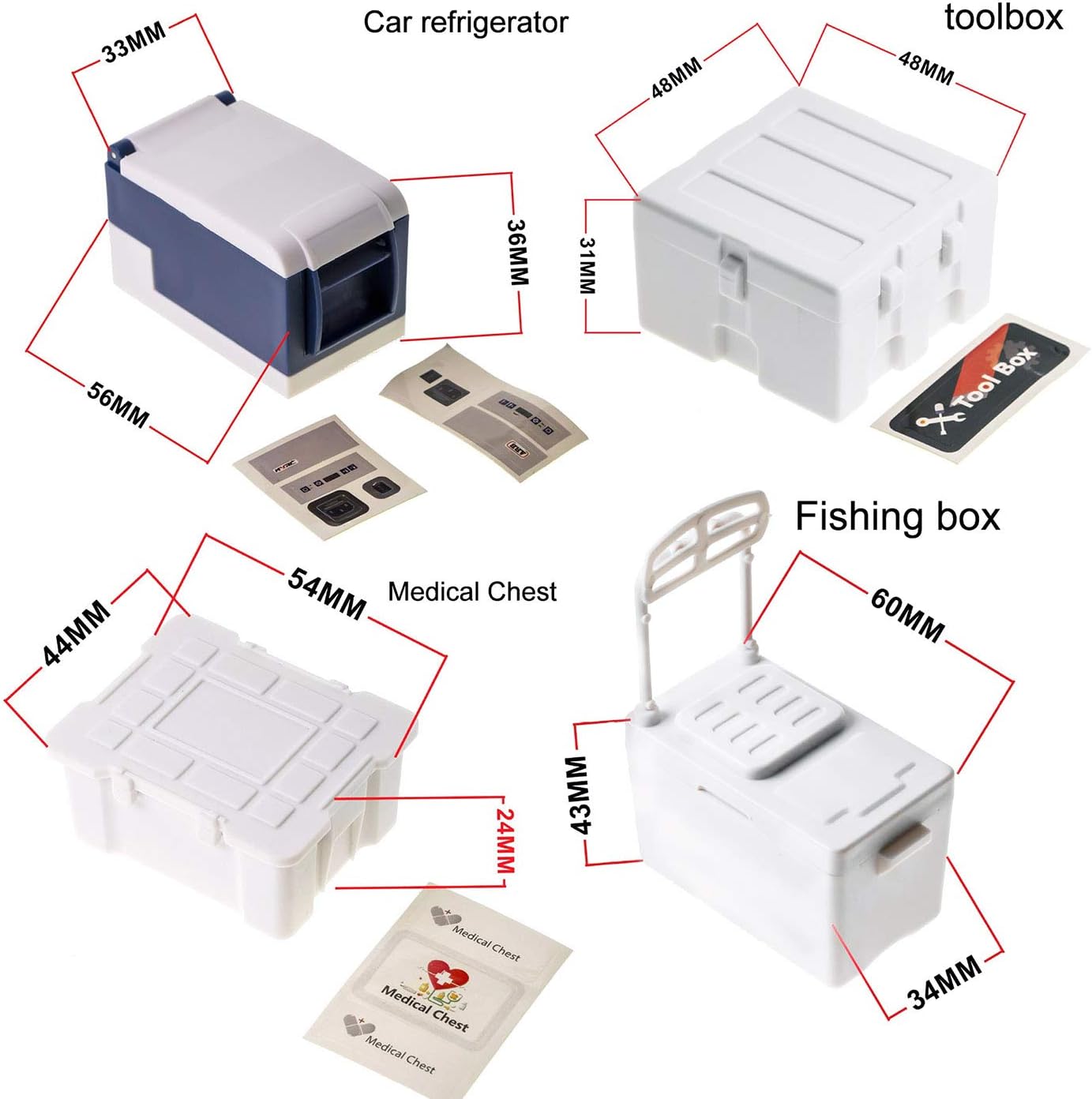 5PCS RC Car Simulation Decorative Accessories Fishing Box, Fuel Tank, Toolbox, Car Refrigerator, Medical Box for 1/10 1/8 Scale RC Crawler Car SCX10 D90 TF2 TRX4 (Blue)