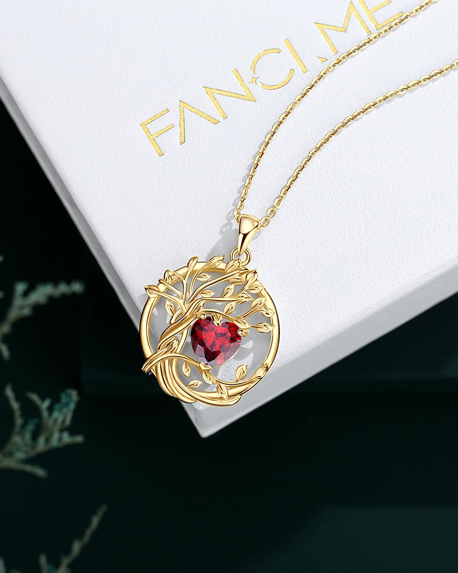 FANCIME Tree of Life Baum des Lebens Geburtstein Halskette Sterling Silber Anhänger Geburtstein Kette Edelstein Jahrestag Geburtstag Schmuck Weihnachten Geschenke für Damen Mama Ihre Frau