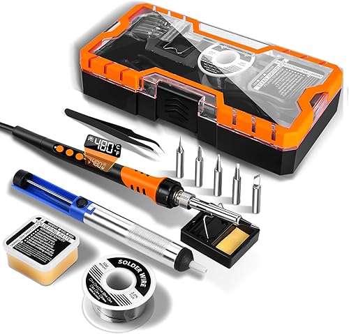 Dmyond - Kit de soldador de 90 W con 5 puntas de soldadura, pistola de soldadura digital LCD de temperatura ajustable, kit de soldadura termostática