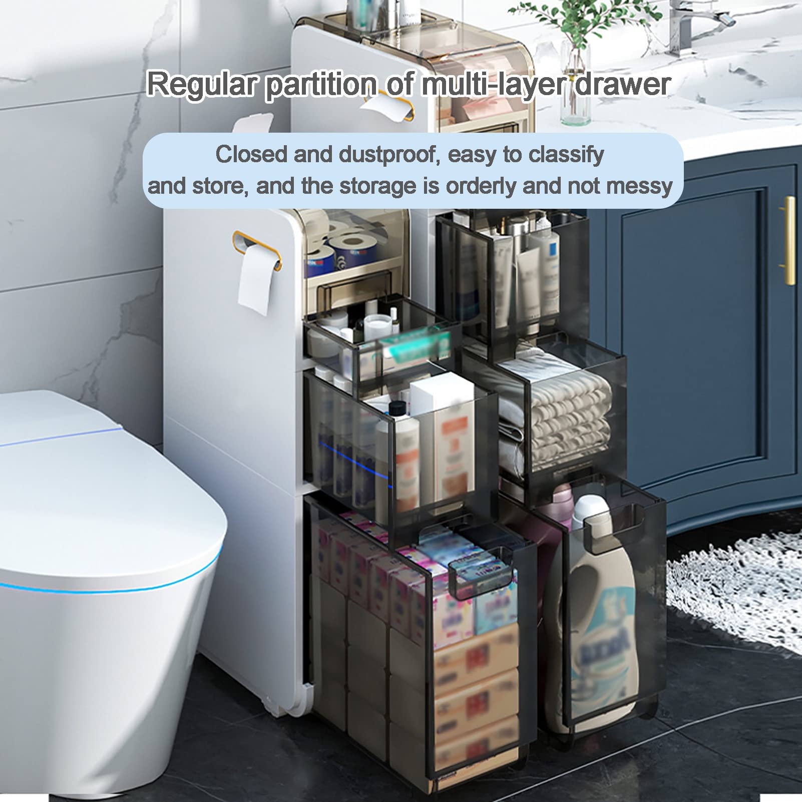 KAMPCO Gabinete de Almacenamiento para baño Espacios pequeños Plástico, Torre de Almacenamiento de Papel higiénico para Adaptarse a Cualquier Espacio