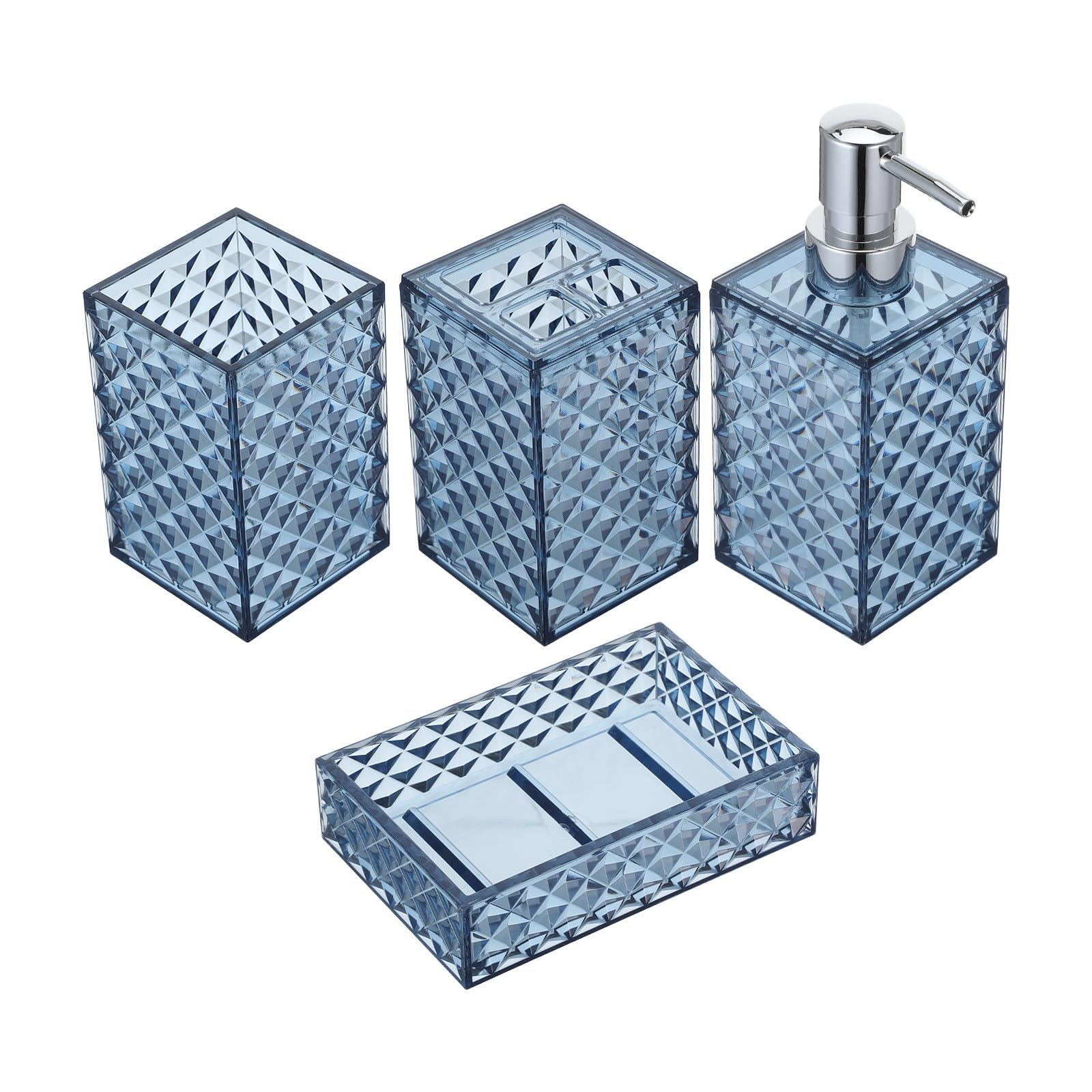 Organizador práctico de baño azul para solucionar el desorden de cepillos y jabón en el lavabo