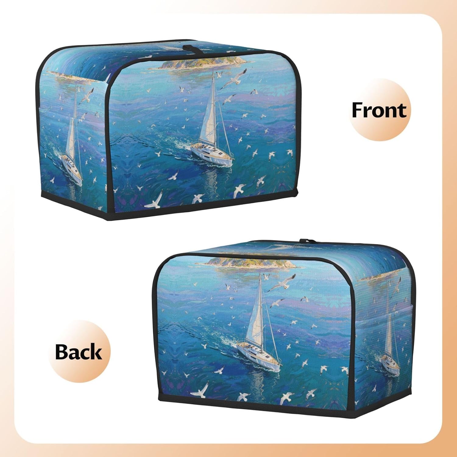 Sailboat Toaster Cover 2 Slice, Waterproof Bread Machine Covers with Pockets Universal Size Kitchen Small Appliance Cover with Handle, Dust and Fingerprint Protection