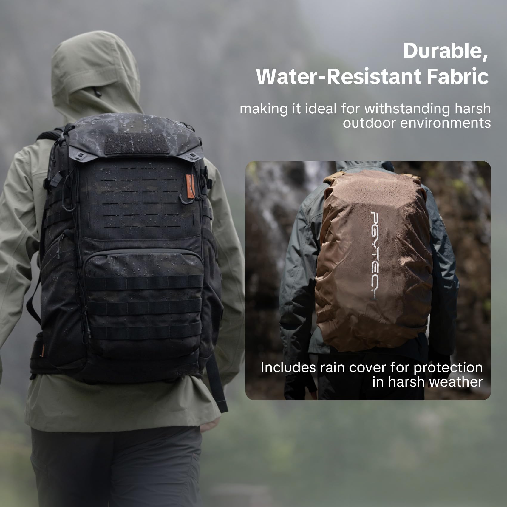 PGYTECH OneMo TAC Mochila Fotografia Profesional 25L Táctica Mochila para Cámara Impermeable para Cámaras DSLR/SLR/Mirrorless, Portátil de 15,6", Cubierta para Lluvia, Marrón Lobo