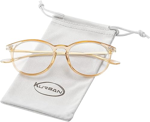Kursan Lentes falsos de lente transparente sin receta para mujeres y hombres, lentes redondos retro con marco de metal