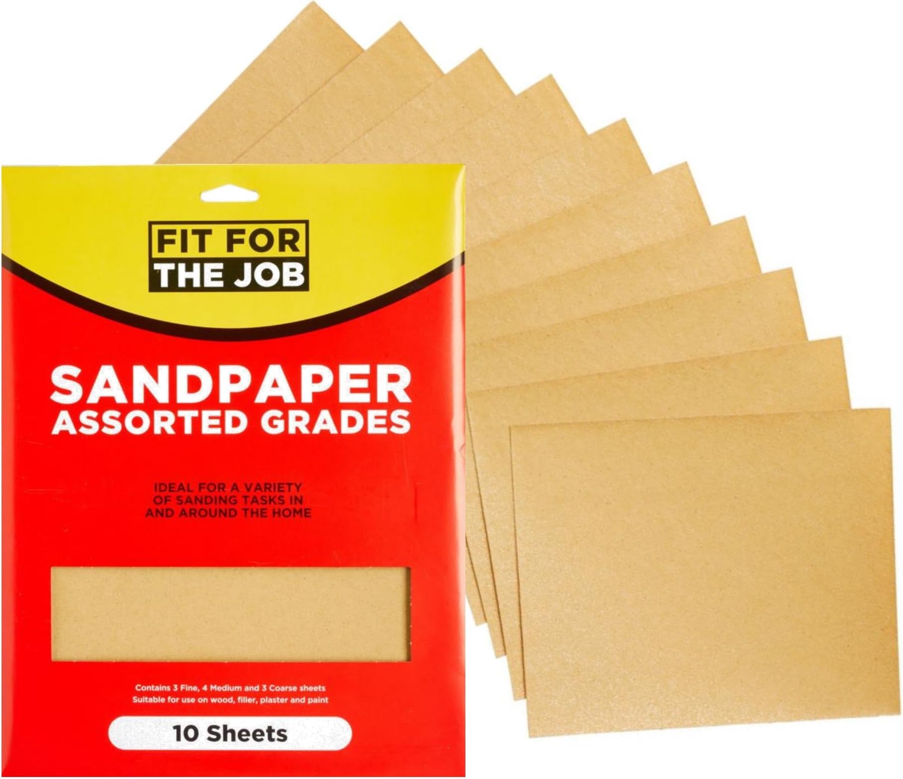10 Large A4 Size Sheets Sandpaper Assorted Grades for Sanding Wood,Furniture,Metal,Plaster For Home Improvement, Decorating & More - 3x Fine, 4x Medium, 3x Coarse 11x9 inch (230x280mm)
