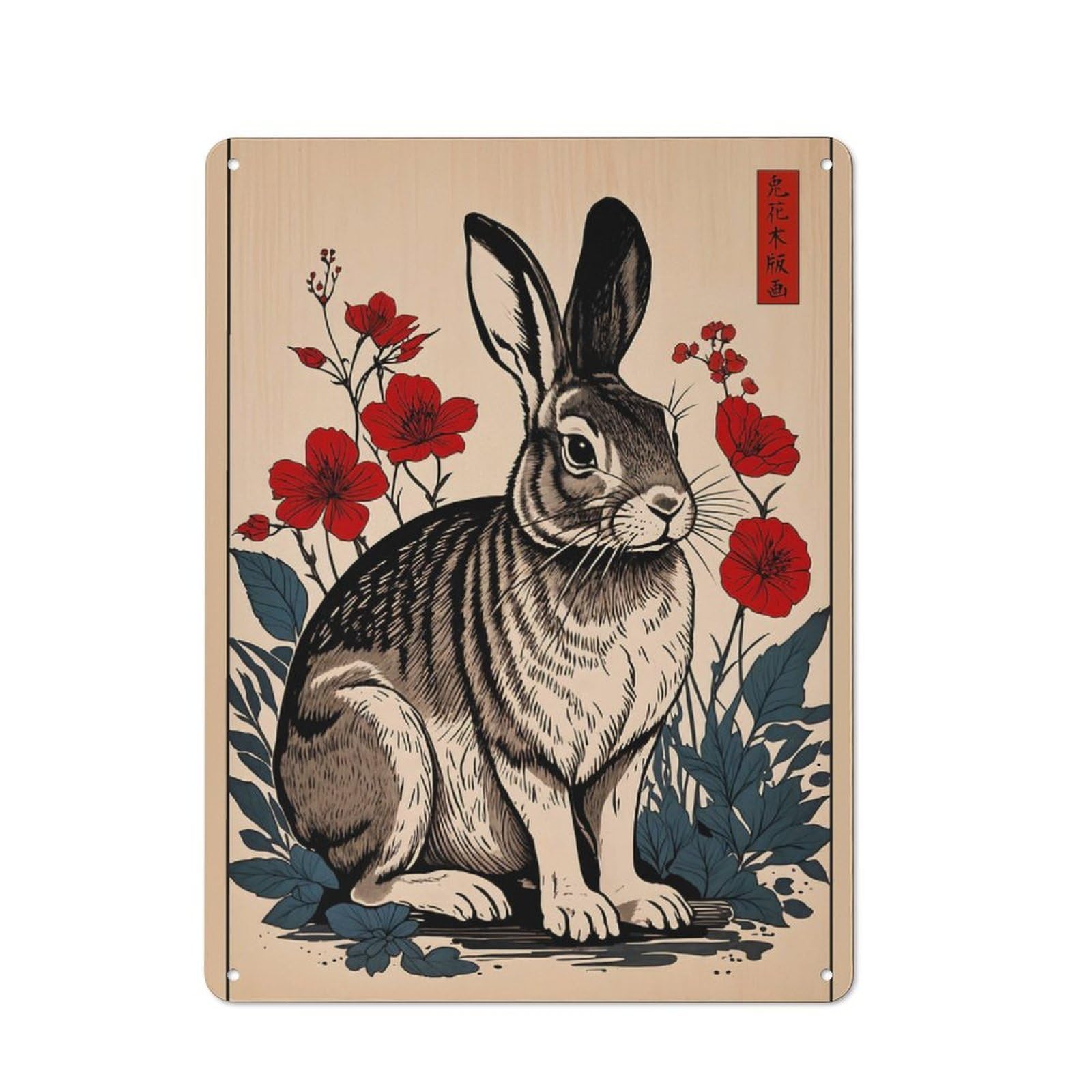 Junmoney Rabbit Japanese Art Tin Wall Plaque 40X30cm With For Garage Wall, For Collectors Of Retro Metal Wall Decor