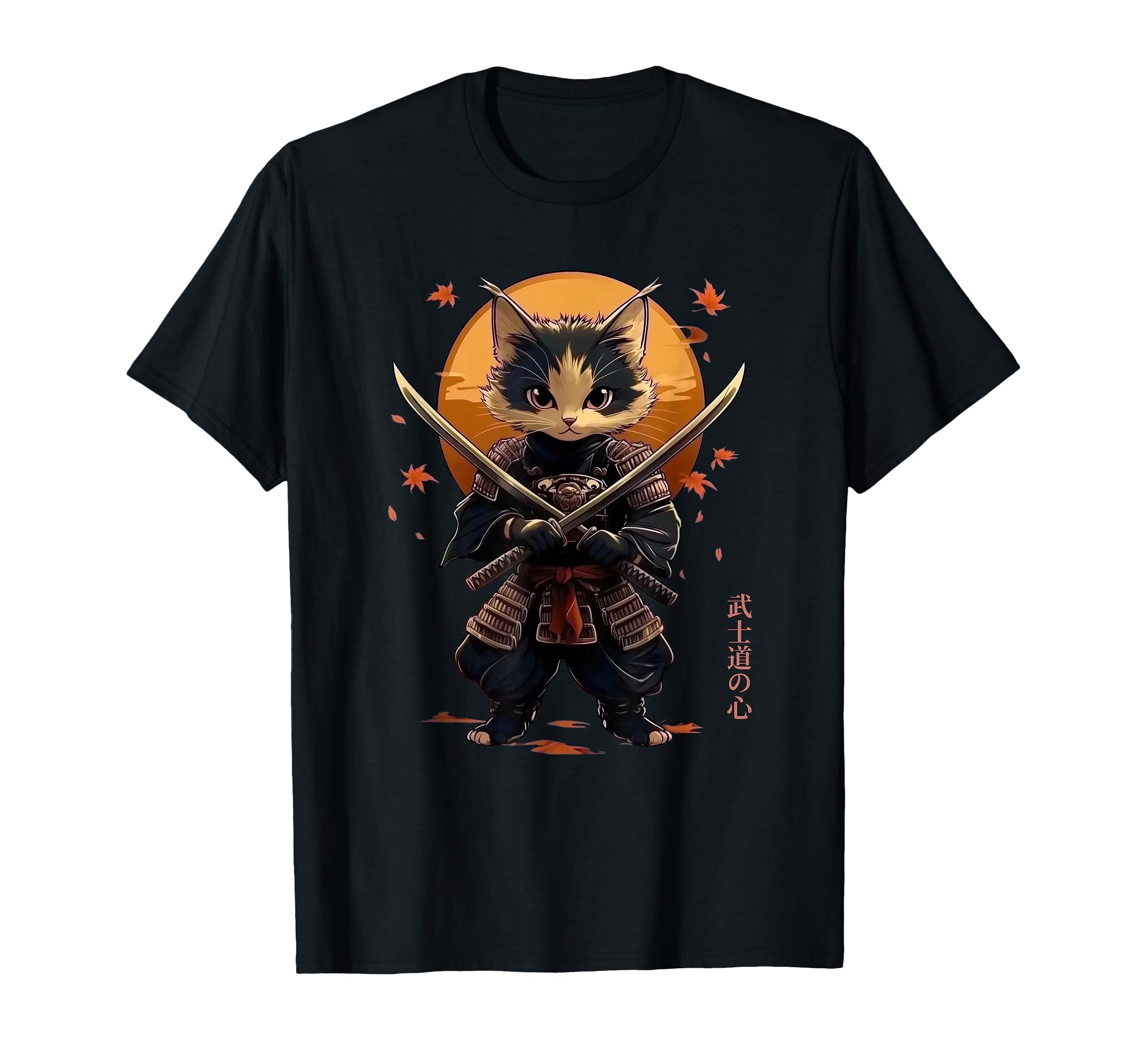 Cat Samurai Graphic Tee Kawaii Warrior Swords Japanese Anime T-Shirt