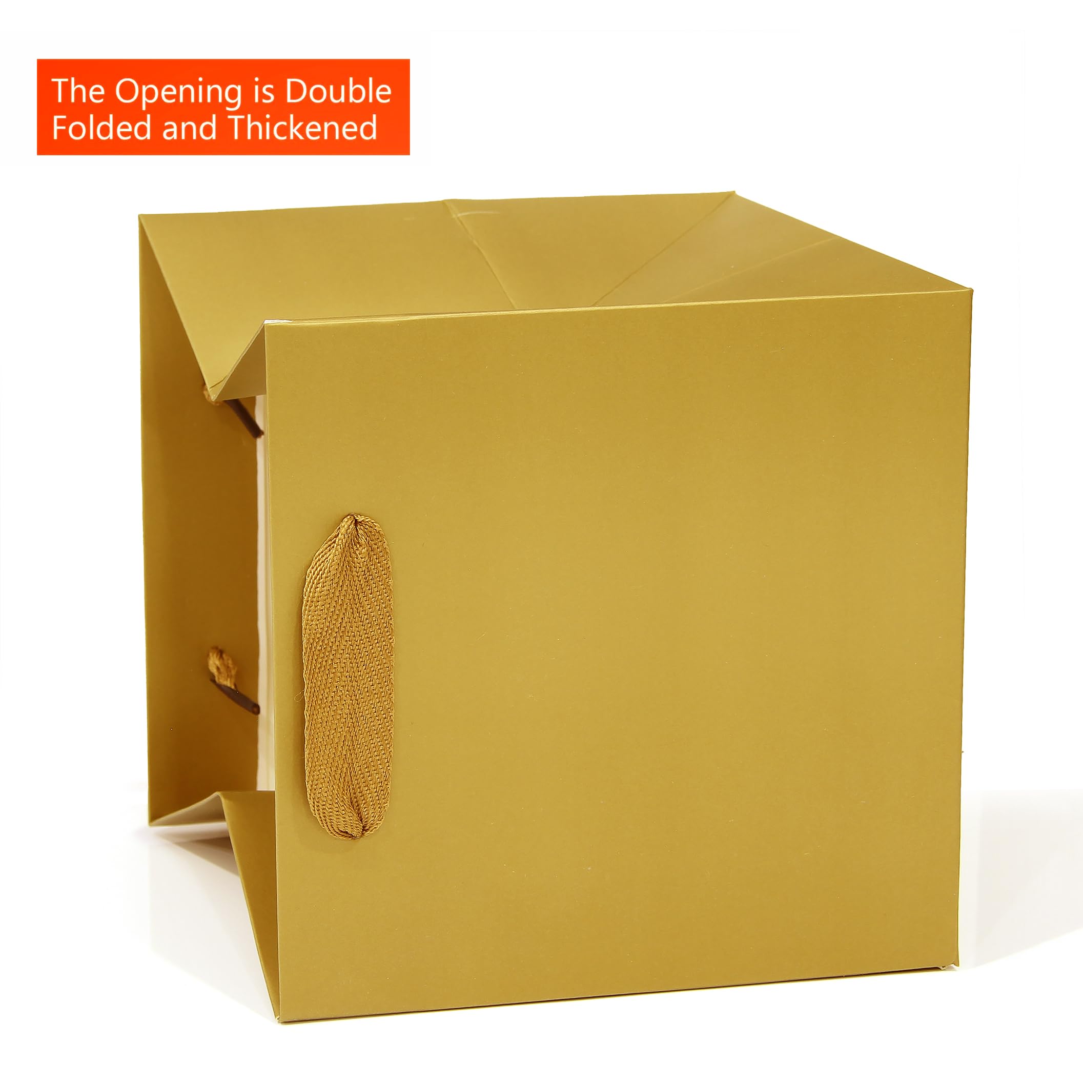 LFCXHTY Bolsa de regalo de papel dorado, pequeñas bolsas de papel con fondo cuadrado con asas para recuerdos de fiesta, bolsas de regalo de cumpleaños (8 x 8 x 8 pulgadas, 20 unidades)