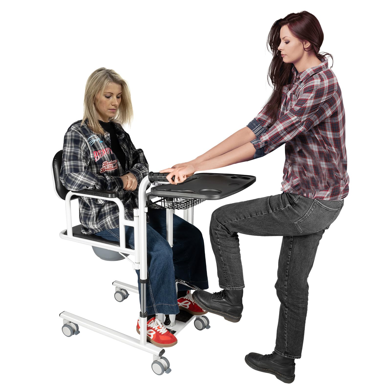 Elevador hidráulico para pacientes, capacidad de carga de 150 kg, silla de transporte portátil, multifunción, silla de ducha ajustable en altura para familias, hogares de ancianos y hospitales