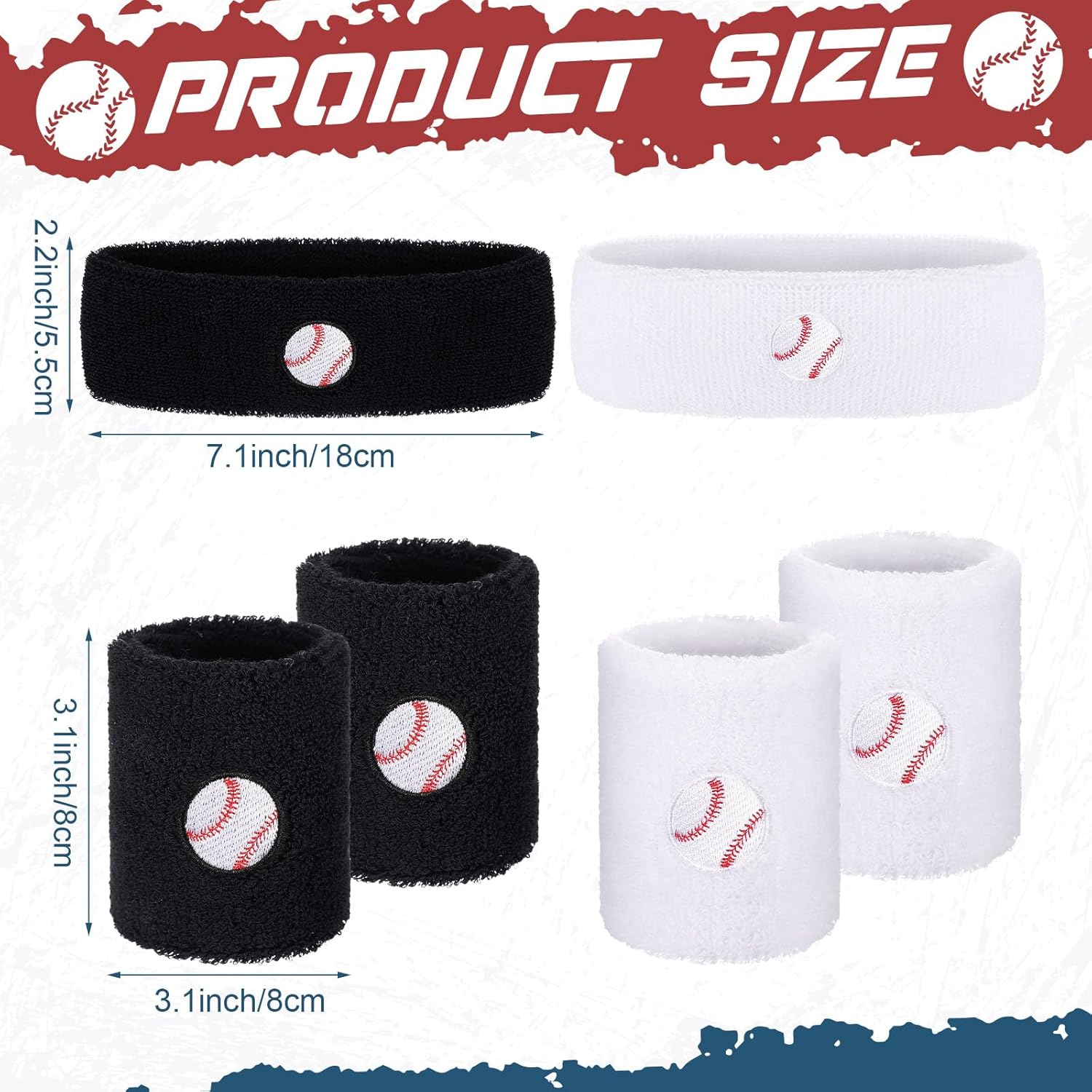 6 Pcs Sweatband Set Sports Headband Wristband Set 4 Moisture Wicking Athletic Wristband and 2 Headbands Wrist Sweatband Terry Cloth Sweat Absorbing Head Band for Workout