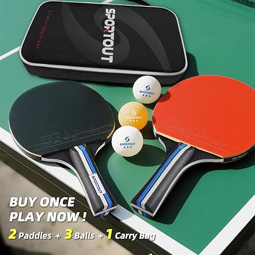 Miniatura 2 de Sportout Juegos de palas de ping pong, remo portátil de tenis de mesa con pelotas, estuche de almacenamiento de primera calidad, raqueta de tenis de