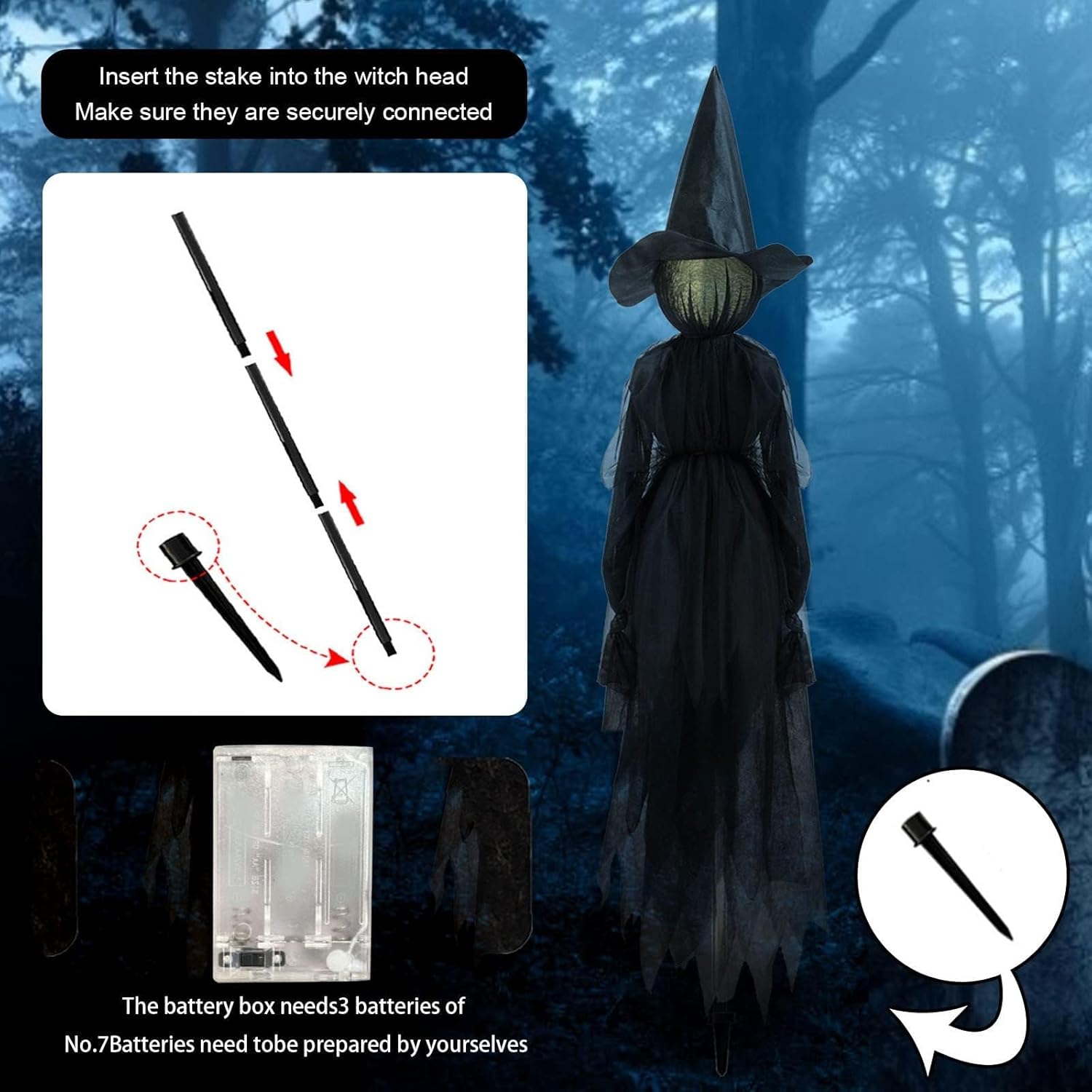 Halloween Witch Decorations Outdoor -Set of 3 Light Up Holding Hands Screaming Witches with Stakes,Sound-Activated Sensor Waterproof Life Size Scary Decor for Home Outside Yard Lawn Garden Party