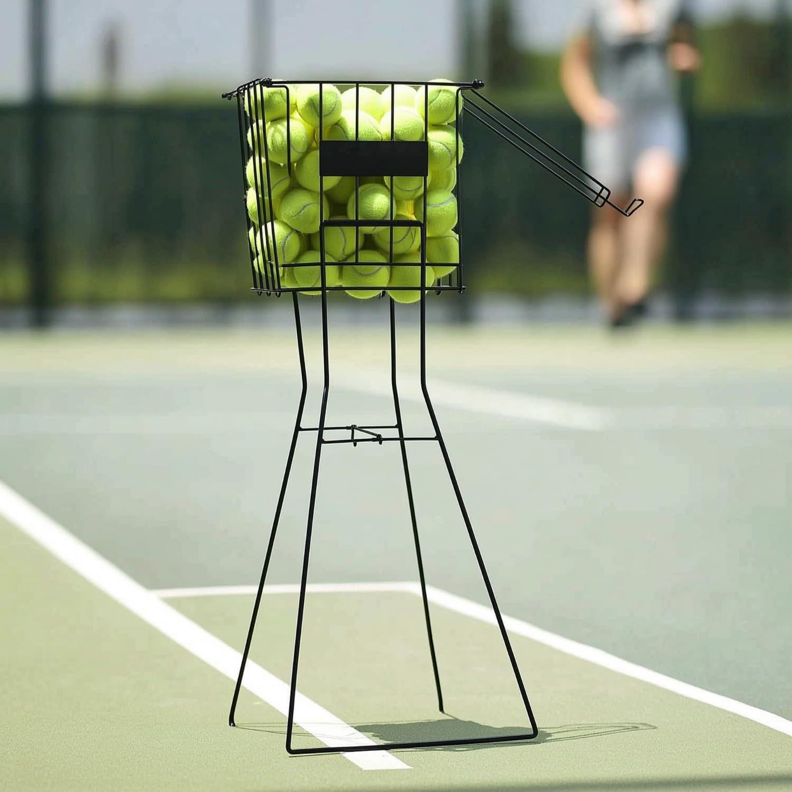 Perfeclan Recogepelotas de Tenis Carro Cesta Canasta Carrito Estructura de Alambre de Hierro con de Presión sin Agacharse con Ruedas Estable y Marco Alto
