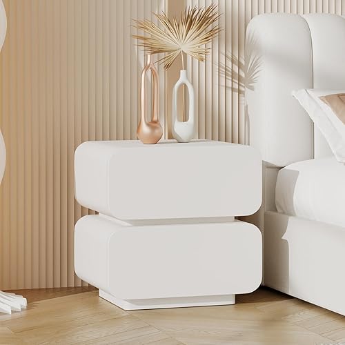 Moderna mesita de noche, mesita de noche con 2 cajones, mesitas de noche minimalistas con cuero de microfibra, mesa auxiliar para sala de