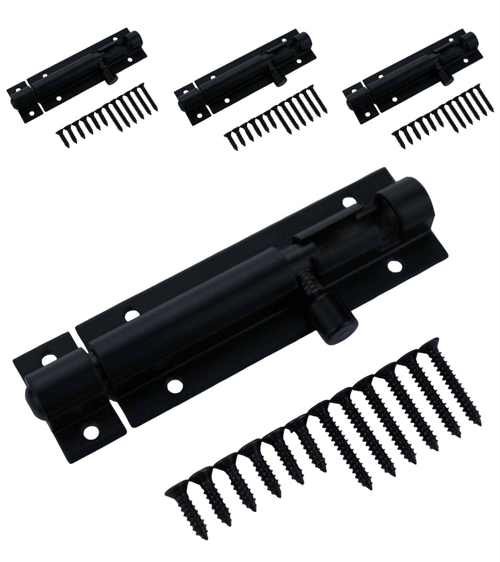 Runningfish Black Solid Aluminium Door Slide Bolt Latch Lock, Gate Barrel Bolts Latches (3.5 Inch, Black 4 Pack)