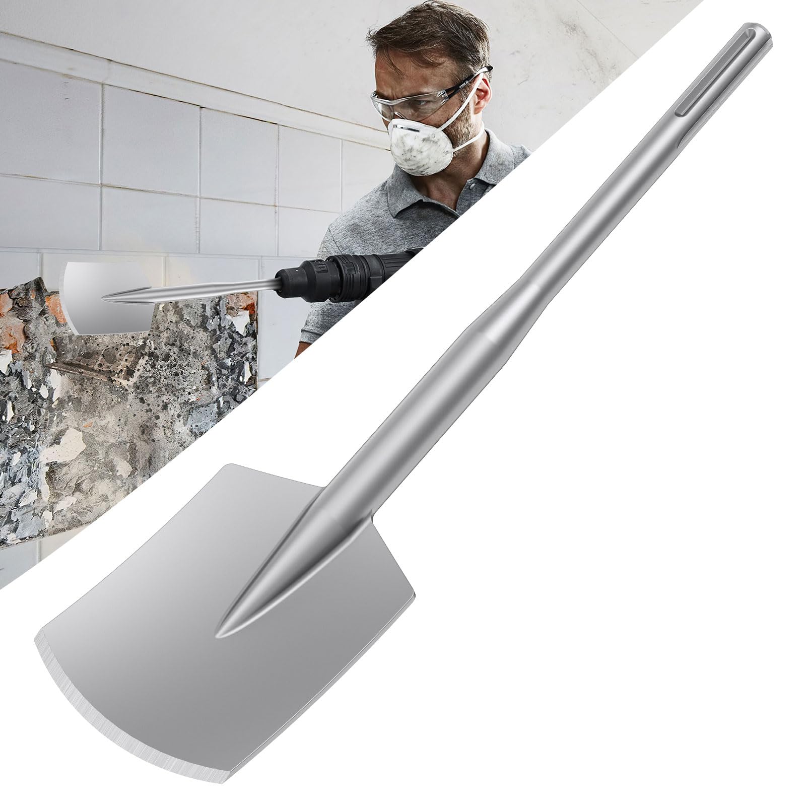 SDS Max Pelle à boue, 450 x 110 mm, emmanchement SDS Max, pour perceuse, marteau perforateur, burin, mallette en plastique, peut être utilisée pour soulever du gravier, du sol gelé et de