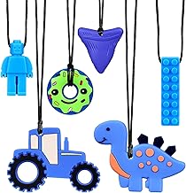 Mexgcom Collier à Macher, 6 PièCes Collier à Mastication, Jouets à Anneau de Morsure, Silicone Collier à MâChouiller pour les Enfants Qui Dentition With TDAH, Dentition, ExtréMité Mordante (Bleu)
