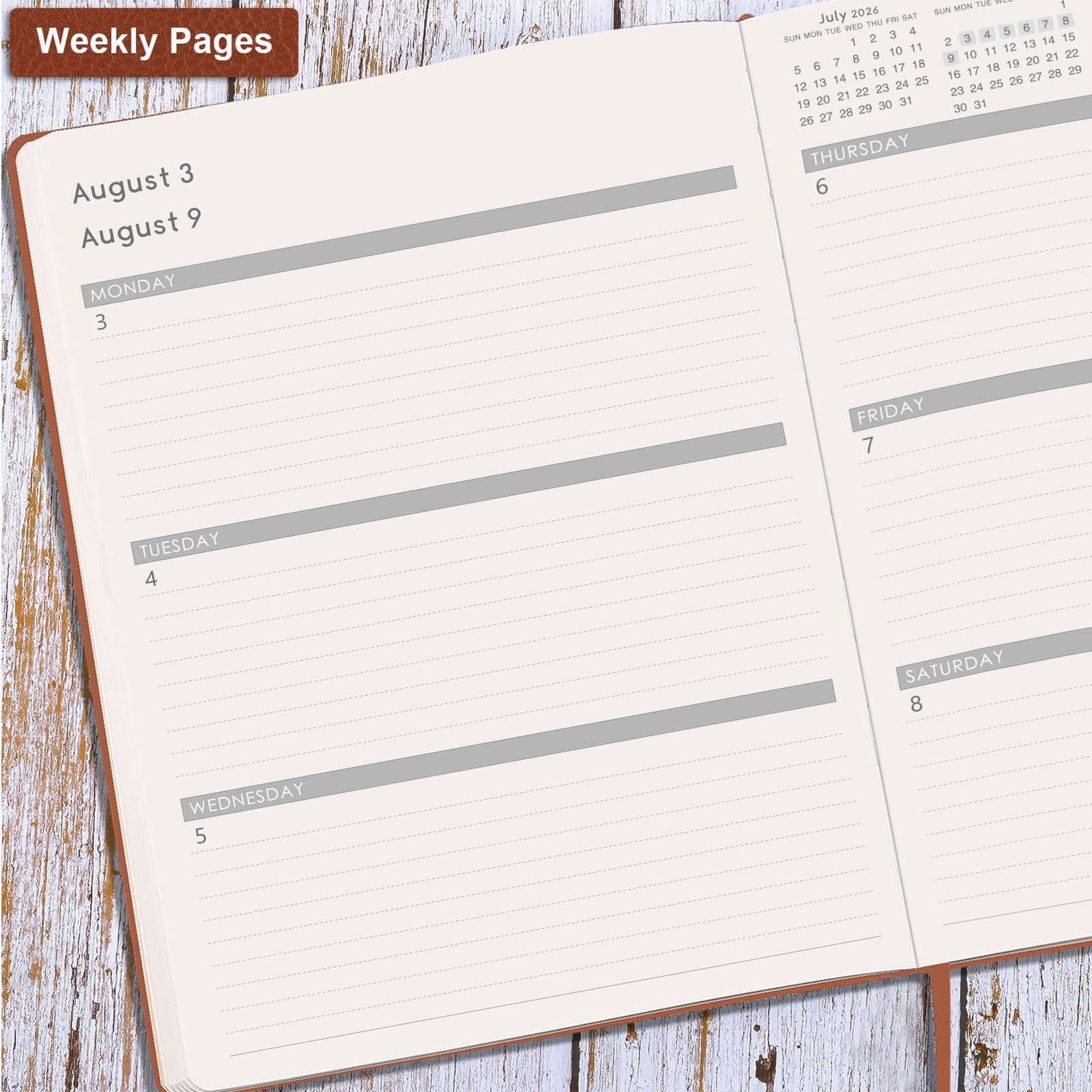 Academic Diary 2026 - A4 Diary 2026 Week to View from January 2026 to December 2026, 2026 Diary with Brown Leather Cover, Elasticated Closure, Back Pocket