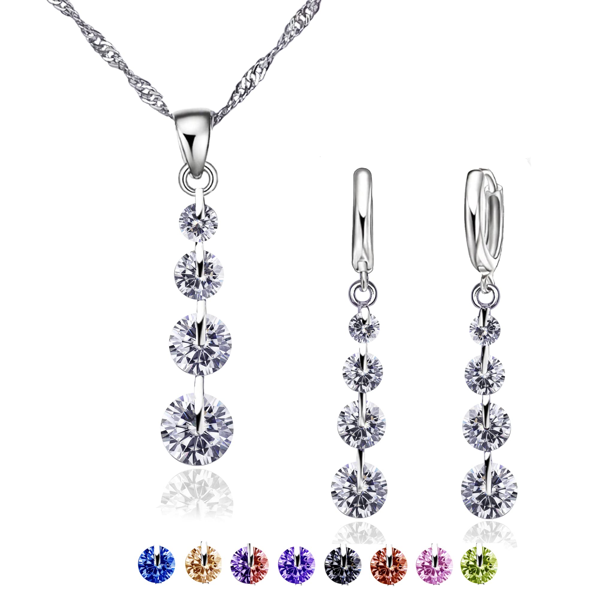 Crystalina Regalos para Mujer, Conjunto Collar Plata Mujer y Pendientes Mujer Plata con Colgante, Joyas de Mujer de Plata S925 y Circonitas de Colores, Regalos Originales para Mujer