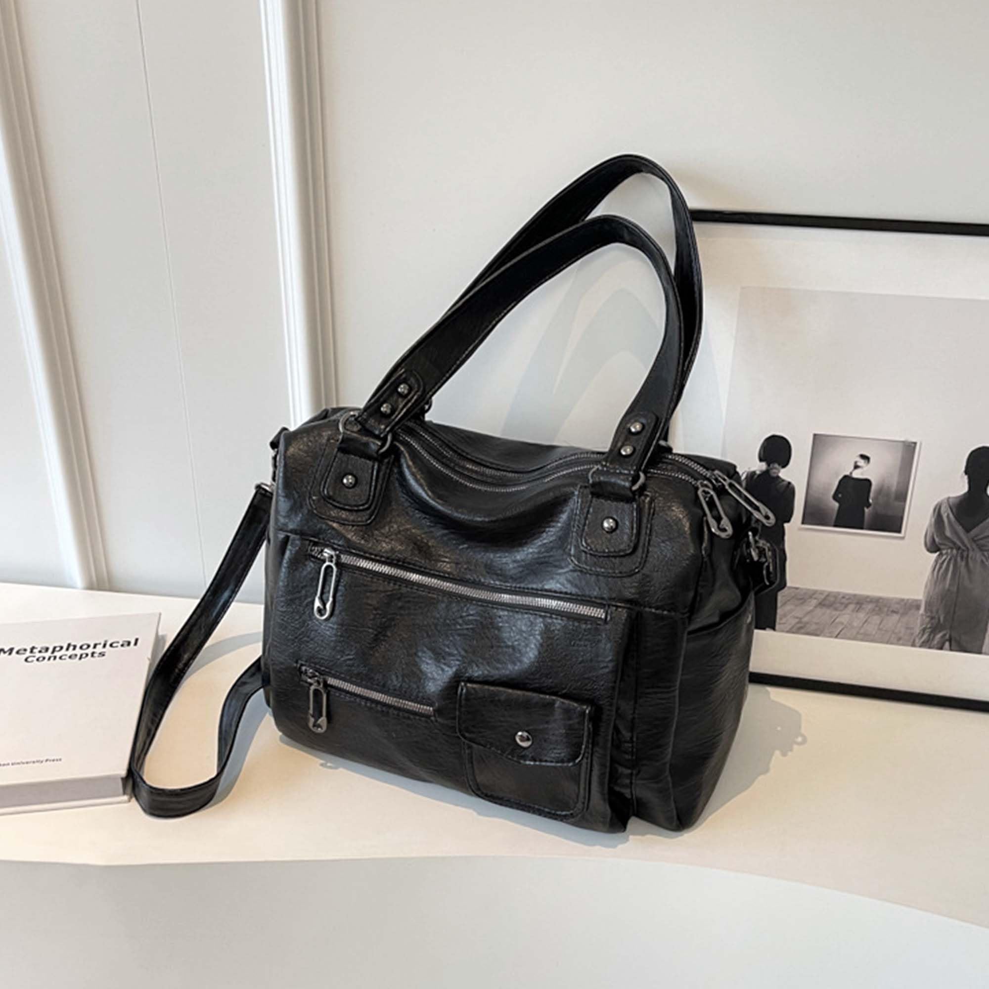 Bolso Mujer PU Fashion Chic, Gran Capacidad Tote Shopper, Bandolera Ajustable y Bolso Hombro Elegante, Ideal Para Oficina, Universidad, Trabajo y Viajes