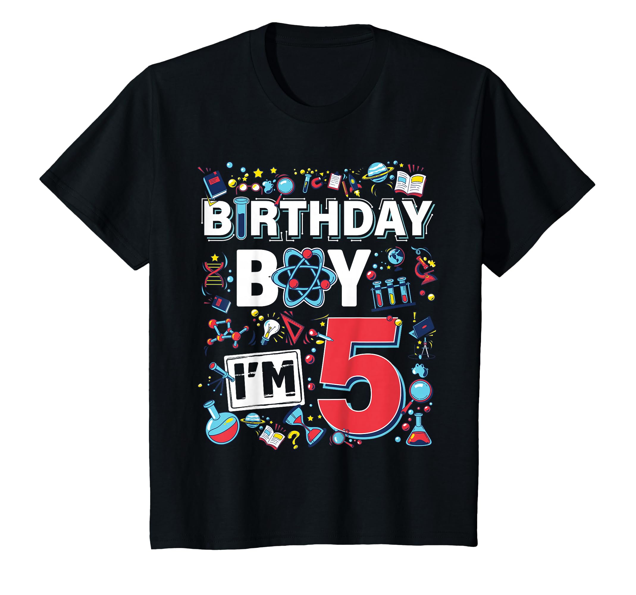 Scientist 5th Birthday Boy I'm 5 Years Science Experiments T-Shirt