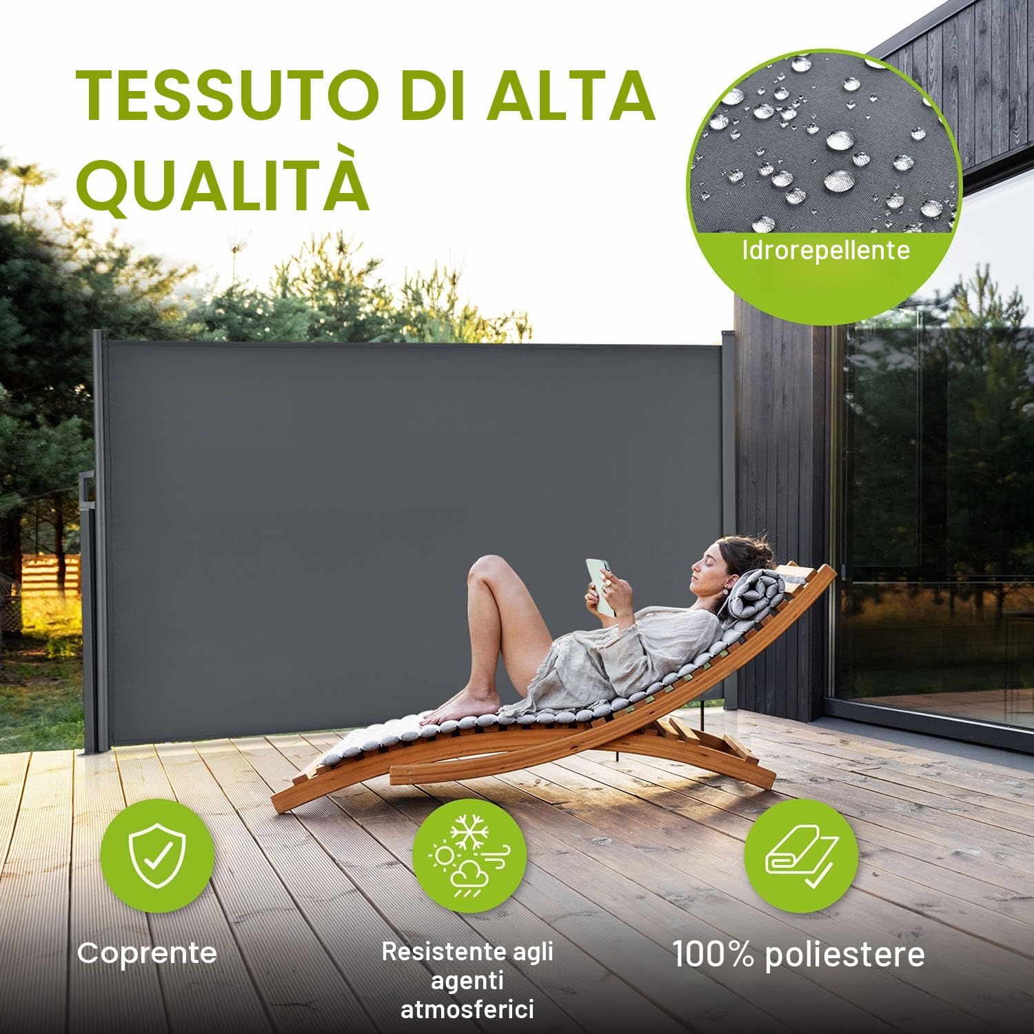 Juskys Tenda laterale Dubai 500 x 160 cm estensibile coprente frangivista frangivento balcone terrazza antracite
