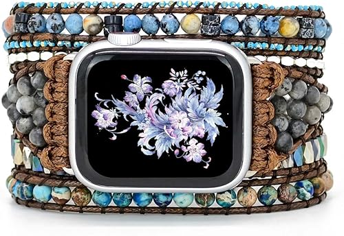 Pulsera bohemia con cuentas compatible con correas de Apple Watch para mujer, hecha a mano con piedra natural, multicapa, correa bohemia con cuentas