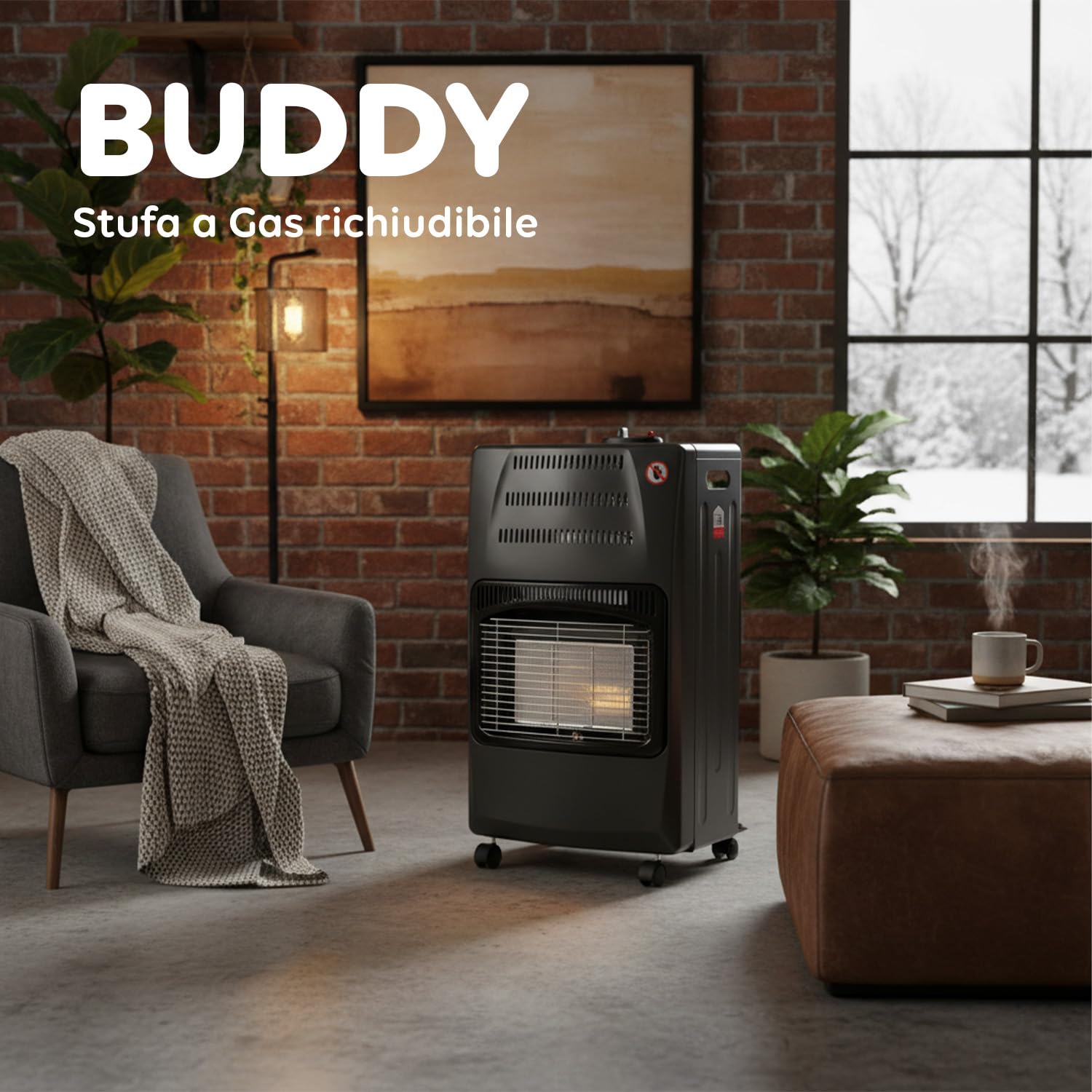 Wintem Estufa de gas negra a GLP, 4,2 kW, con 3 niveles de calentamiento y encendido seguro piezoeléctrico. Fácil de mover gracias a las cómodas ruedas. Ideal para ambientes interiores