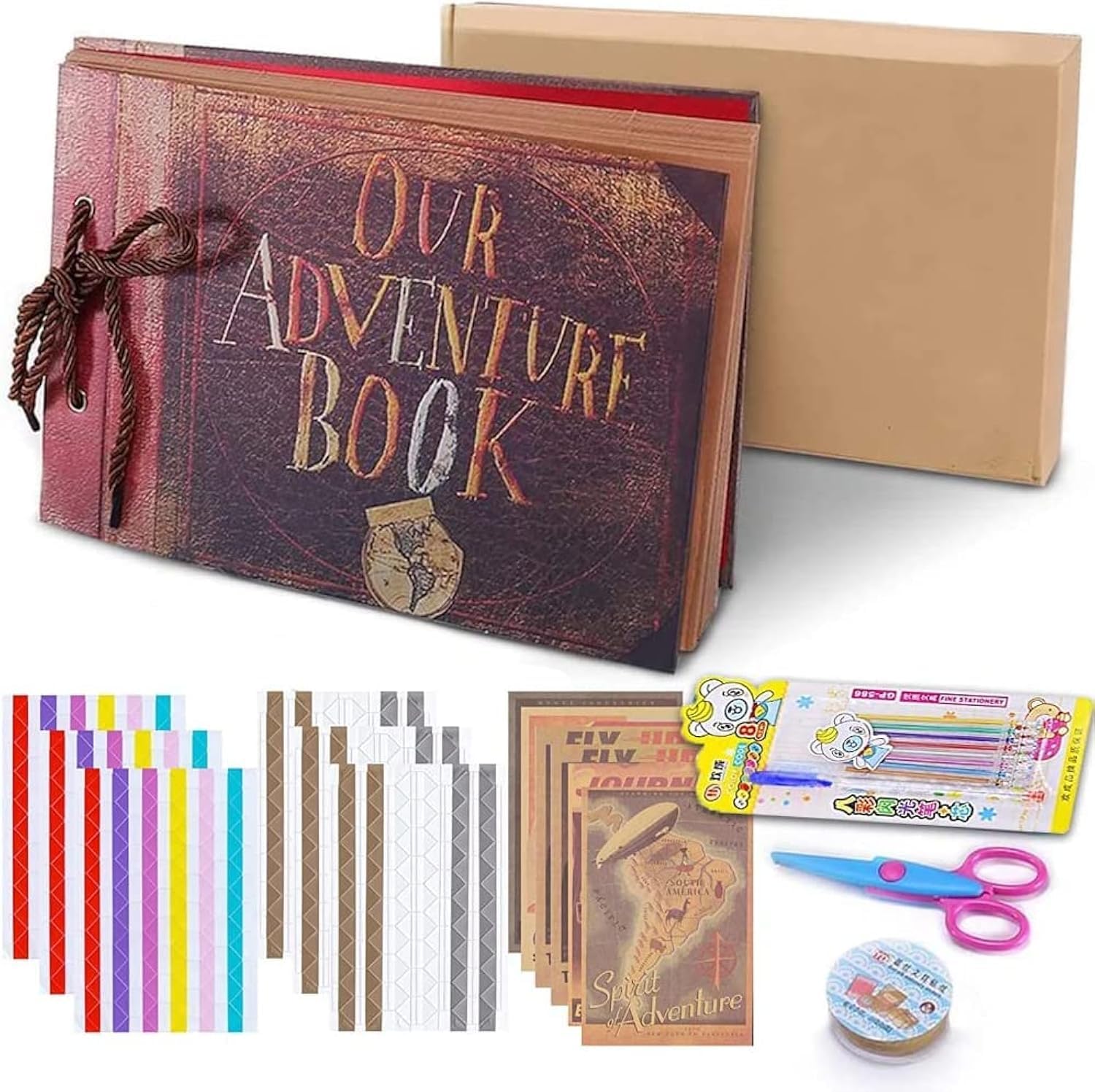 URbazaar Scrapbook Our Adventure Book Set, Handmade DIY Family Scrapbook Photo Album Expandable 11.6 x 7.5 Inches 80 Pages.