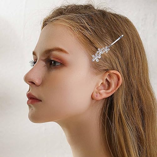 Pasador de pelo de cristal de flores, pasador de pelo vintage con diamantes de imitación, pasador de flores plateadas, pasador de clip de cristal