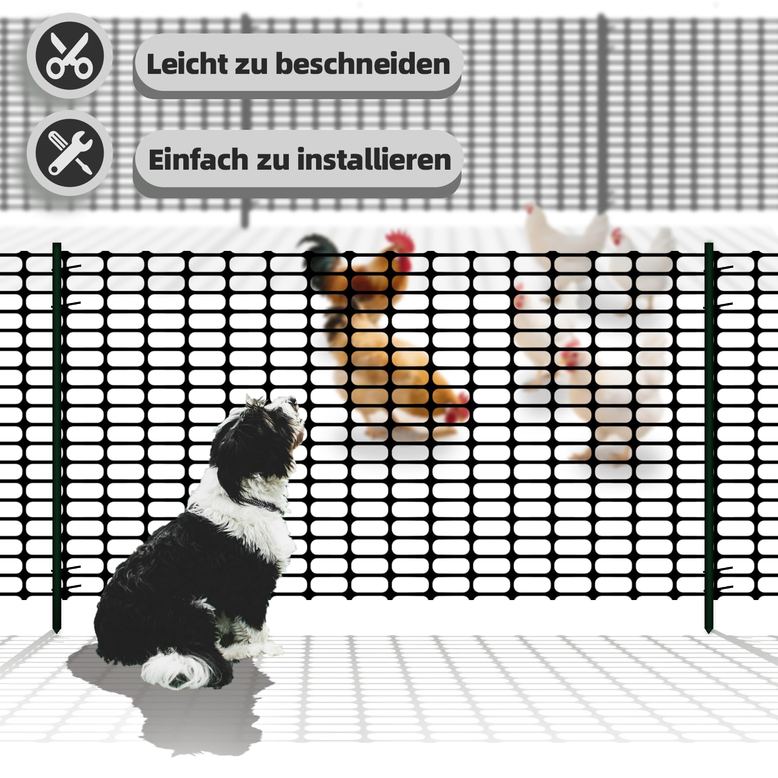Weidezaun Schwarz 30m Lange x 100cm Hoch mit 30 Pfähle 115cm Hoch,Kunststoff Mobiler Zaun für Begrenzungszaun Geflügelnetz Hühnerzaun Geflügelzaun Hundezaun Steckzaun Teichzaun Kaninchenzaun Schafzaun