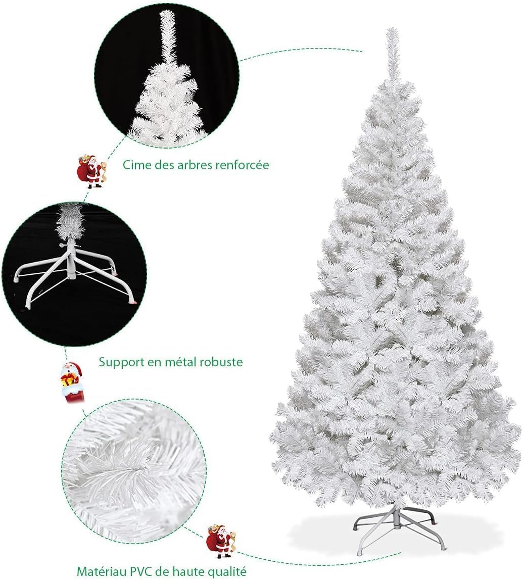 RELAX4LIFE Sapin de Noël Blanc 180 CM, Sapin Noel Artificiel en PVC avec Support en Métal, Arbre de Noël pour Décoration Maison/Bureau/Magasin (Blanc, 180 CM)