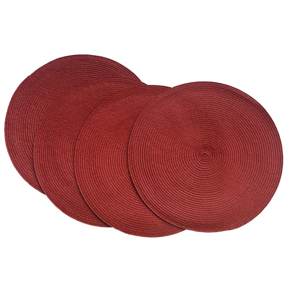 SCF2017 Round Woven Plastic Placemats 38cm Stylish and Practical Dining Table Mats,Set of 4,Crimson