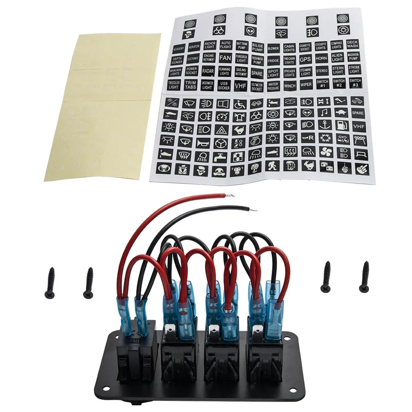 4-krotny panel przełączników kołyskowych z czerwoną diodą LED USB do samochodów, łodzi, kamperów, ciężarówek Motoryzacja łodzi