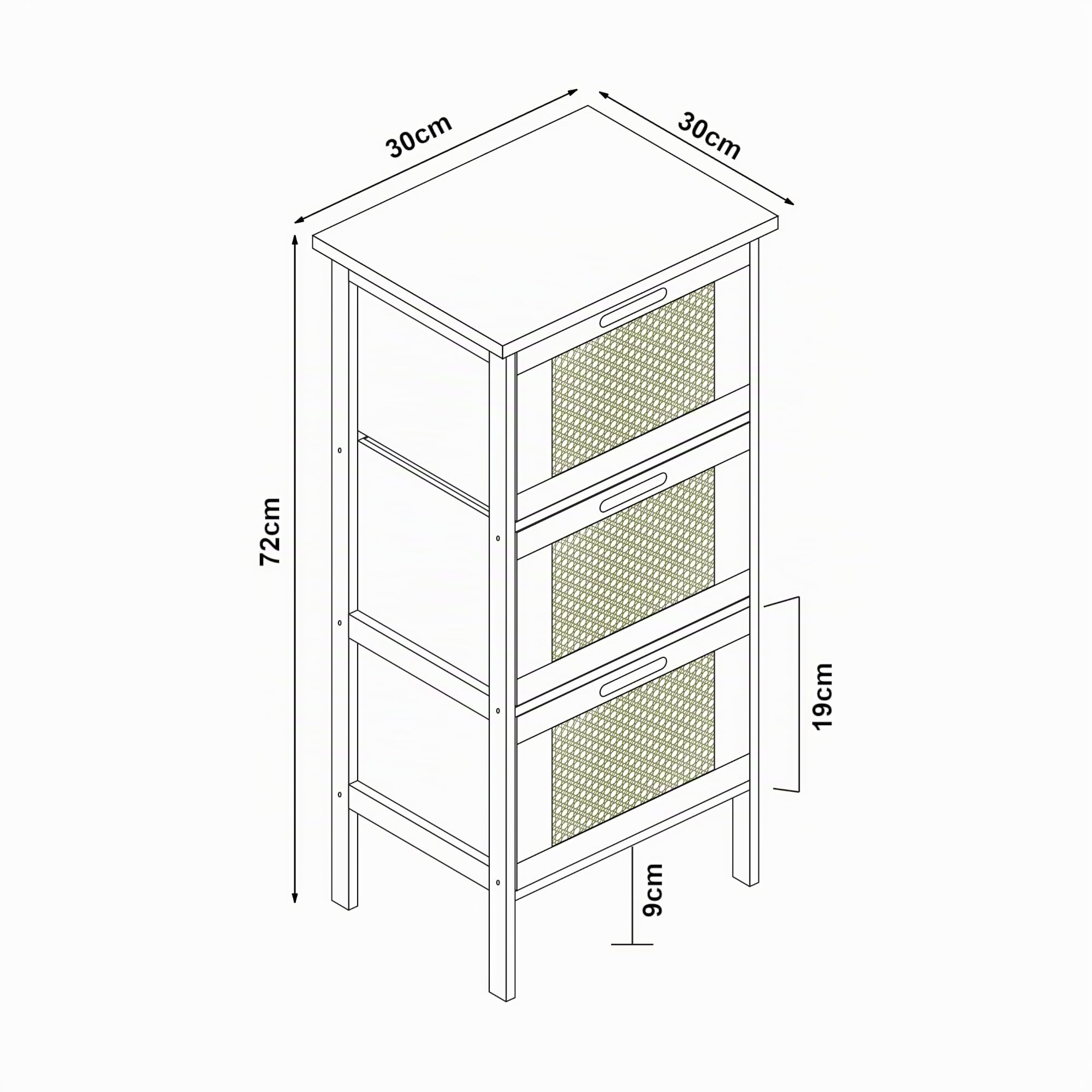 [en.casa] Mueble Auxiliar para Baño con 3 Cajones Cajonera Baja de Estilo Atemporal para Cocina Dormitorio Recibidor MDF Bambú 72 x 30 x 30 cm - Negro/Natural